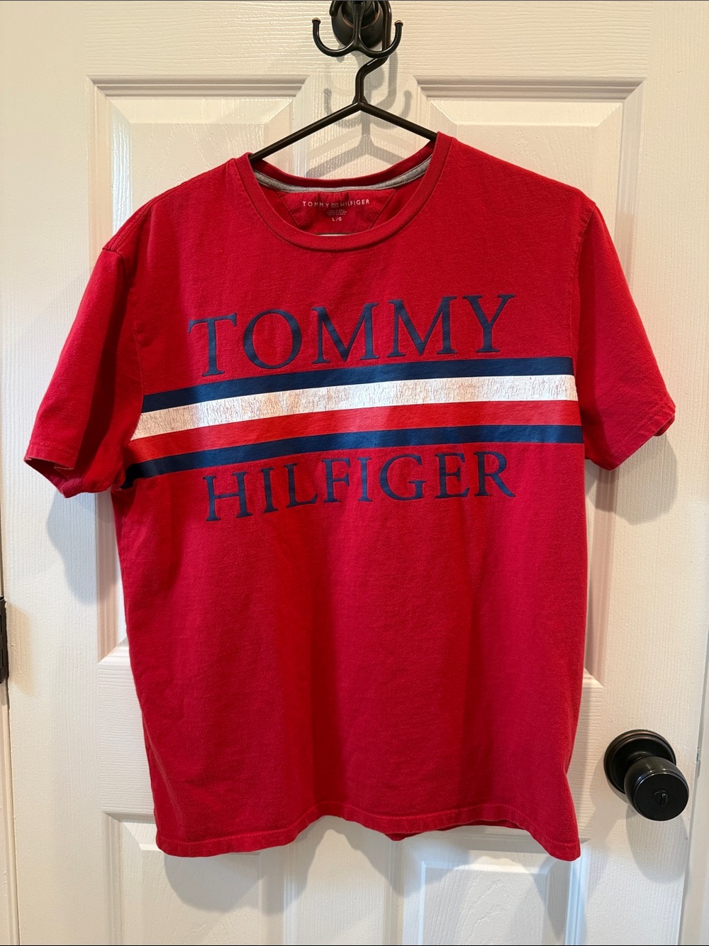 Tommy Hilfiger Red Tee with Navy and White Stripes